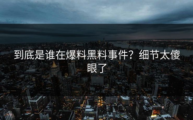 到底是谁在爆料黑料事件？细节太傻眼了