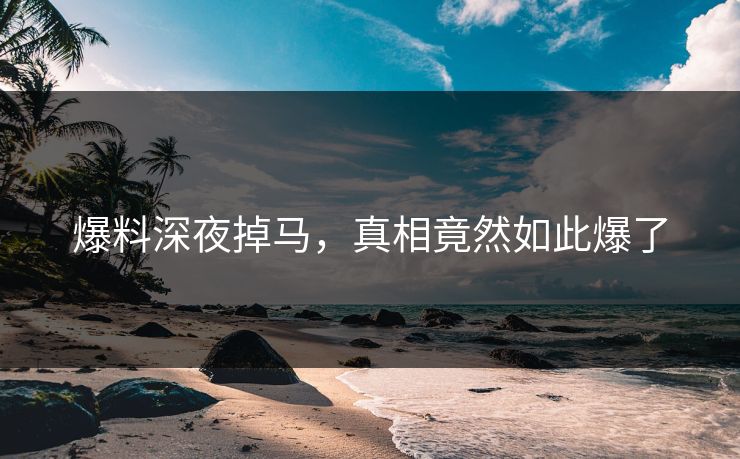爆料深夜掉马，真相竟然如此爆了
