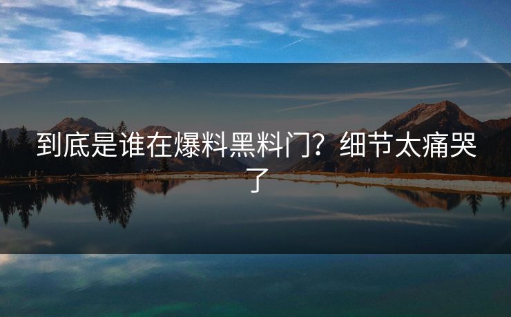 到底是谁在爆料黑料门？细节太痛哭了