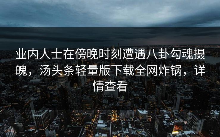 业内人士在傍晚时刻遭遇八卦勾魂摄魄，汤头条轻量版下载全网炸锅，详情查看